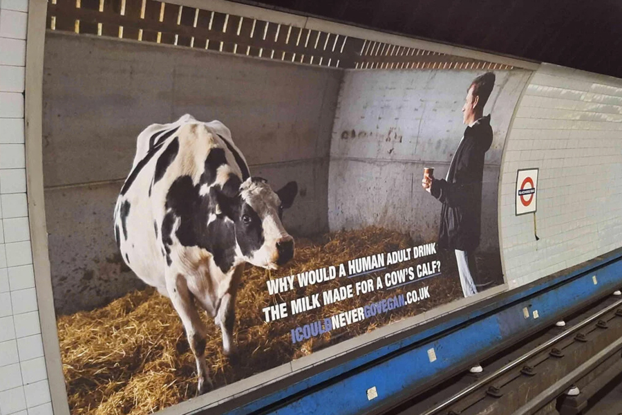 Billboards for ‘I Could Never Go Vegan” go up in London Underground